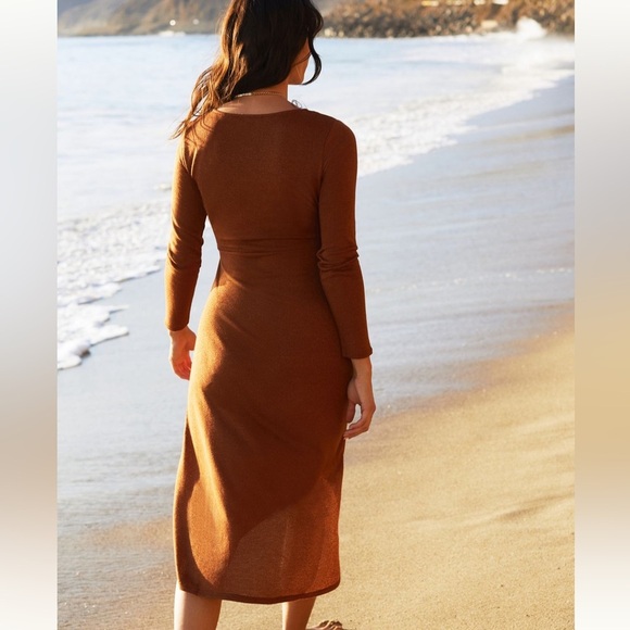 L Space ruched shimmer midi dress in spice - Picture 3 of 9